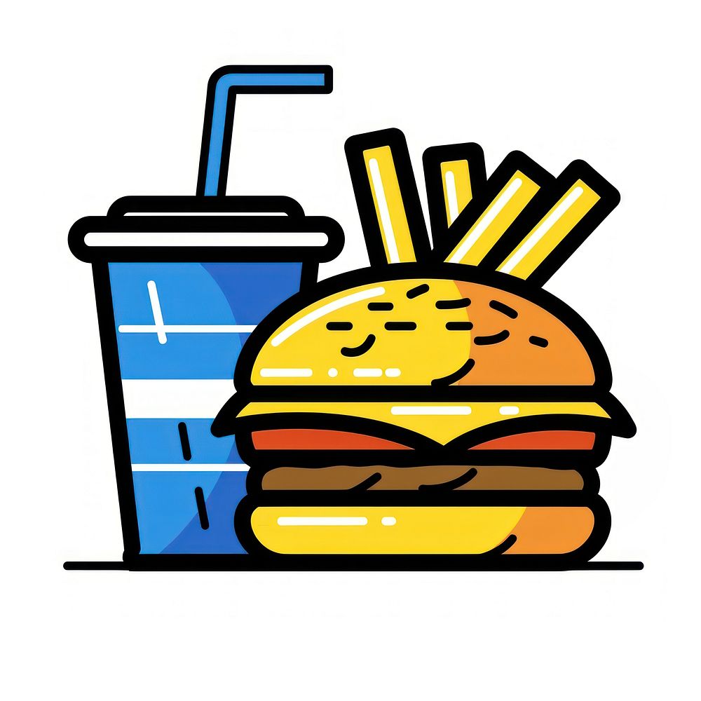 Burger, fries, drink, illustration