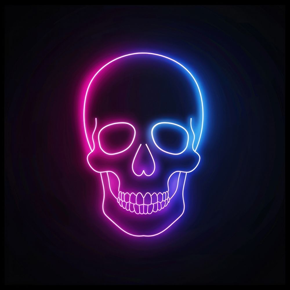 Neon skull glowing dark background