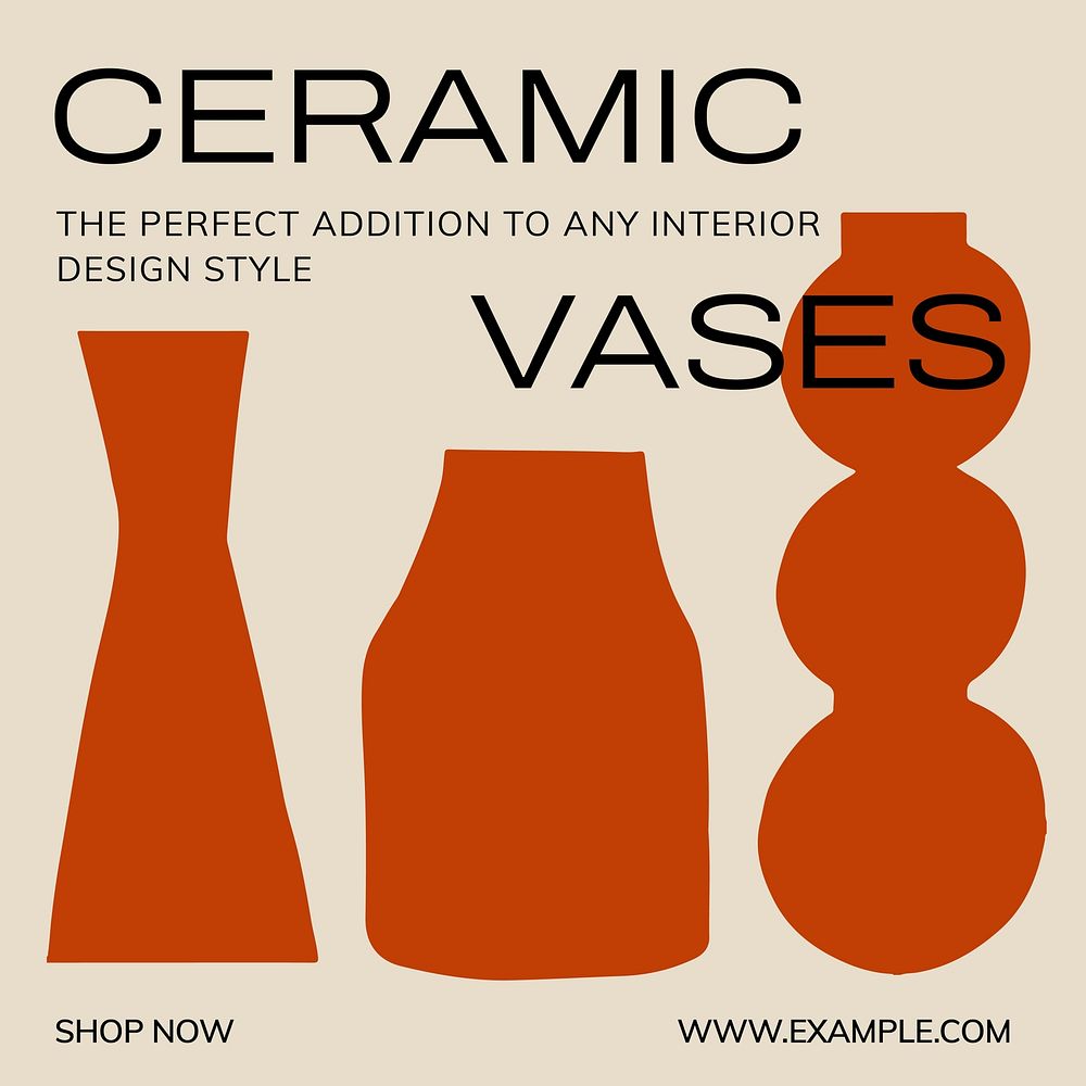 Ceramic vases Instagram post template vector