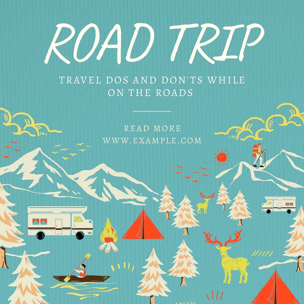 Road trip Instagram post template vector