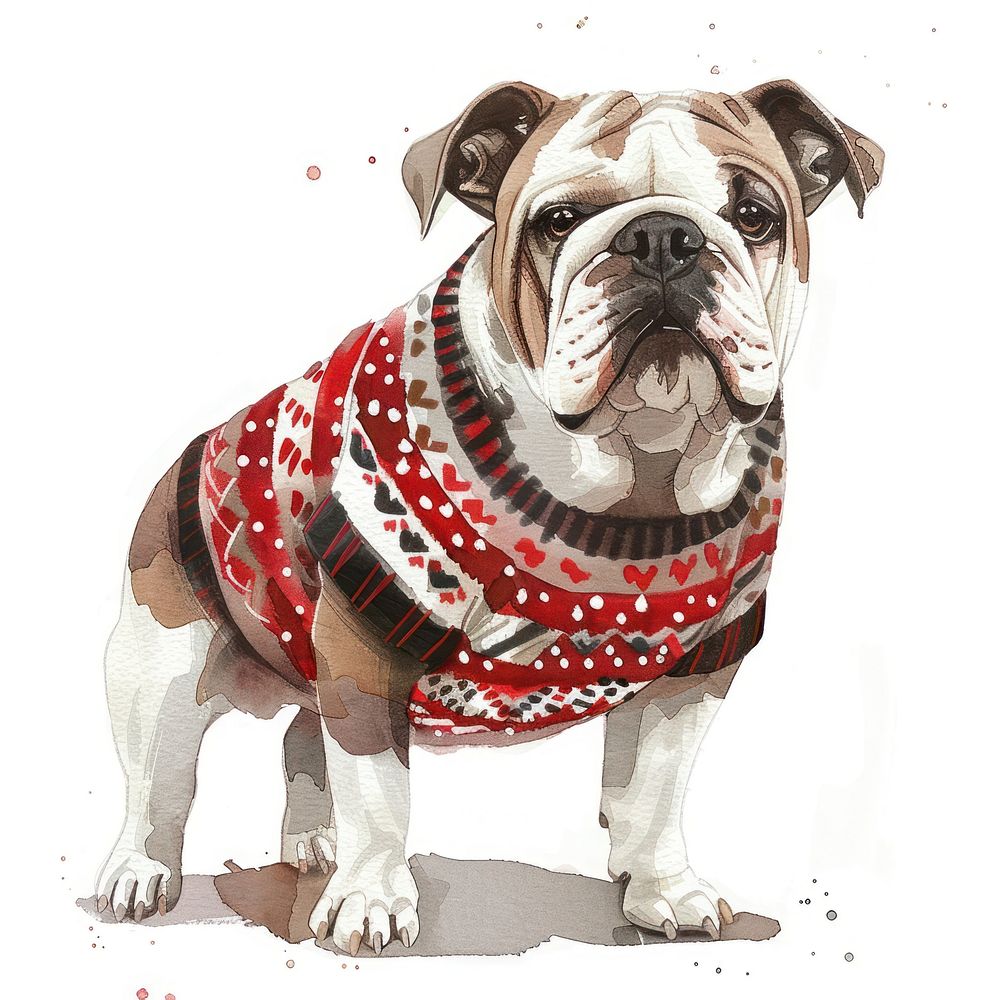 Bulldog wearing festive sweater