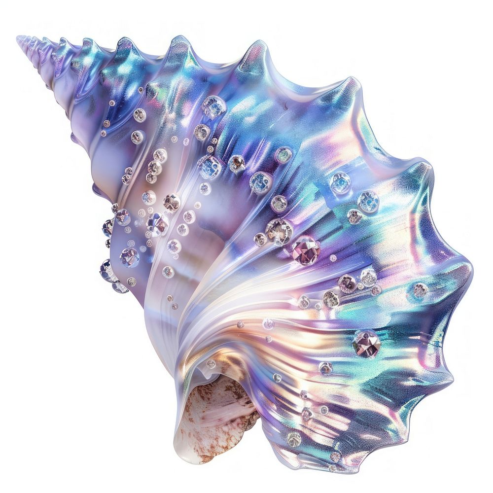 Iridescent seashell with sparkling gems