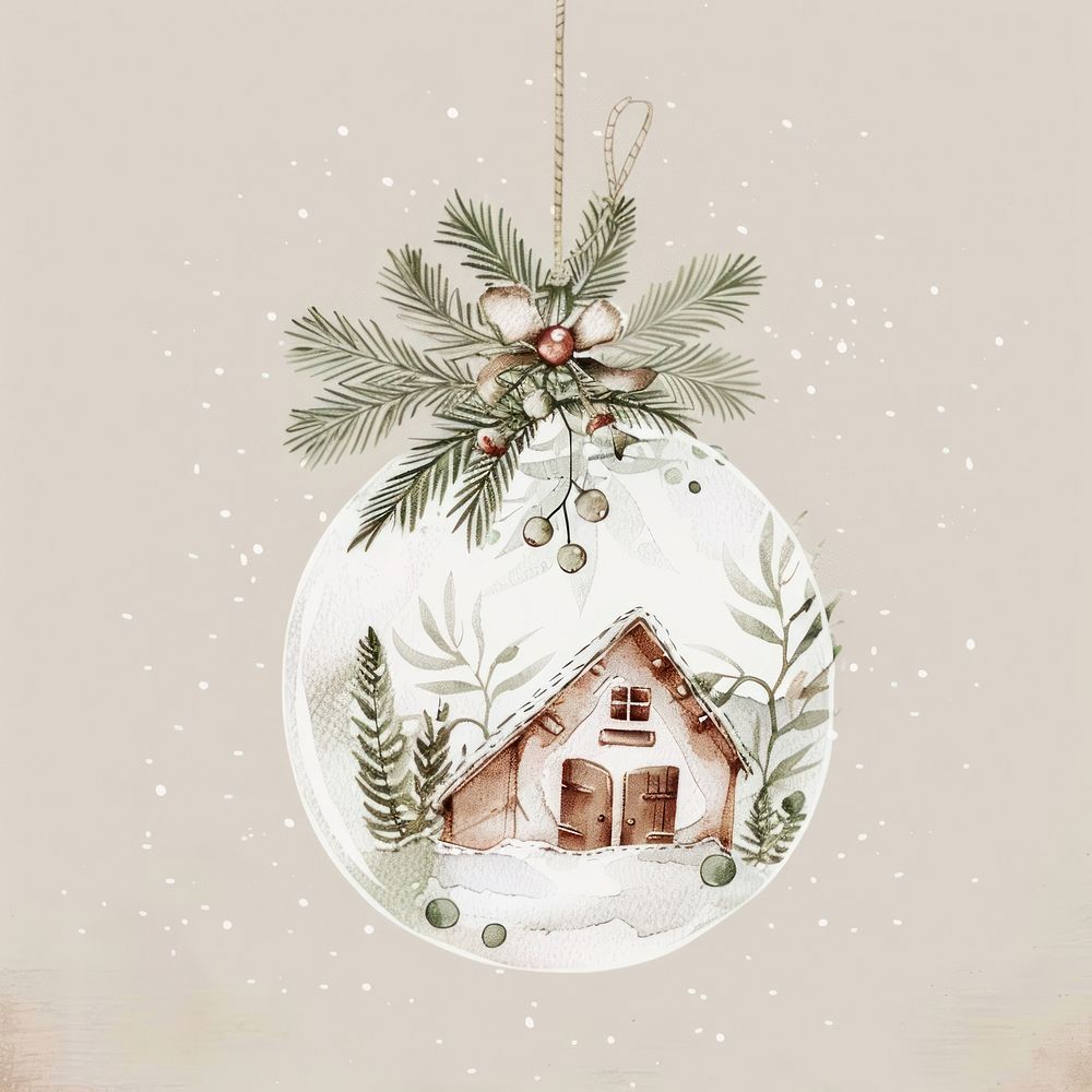 Festive ornament with snowy house