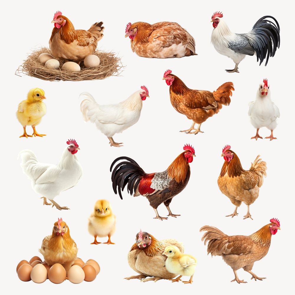 Chicken farm animal element set