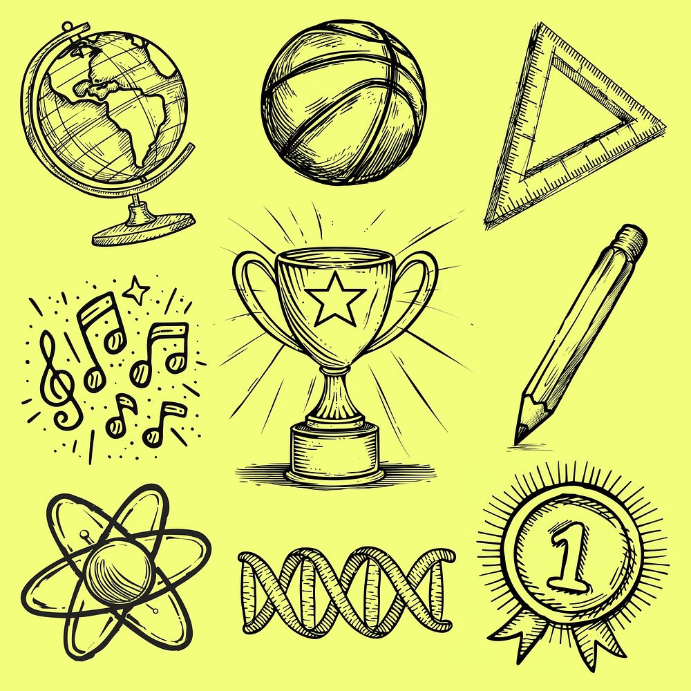 School outline doodle element set