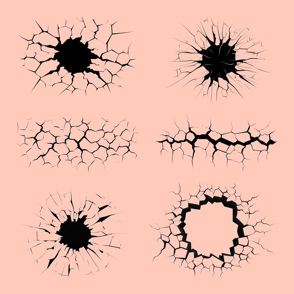 Cracked texture design element set