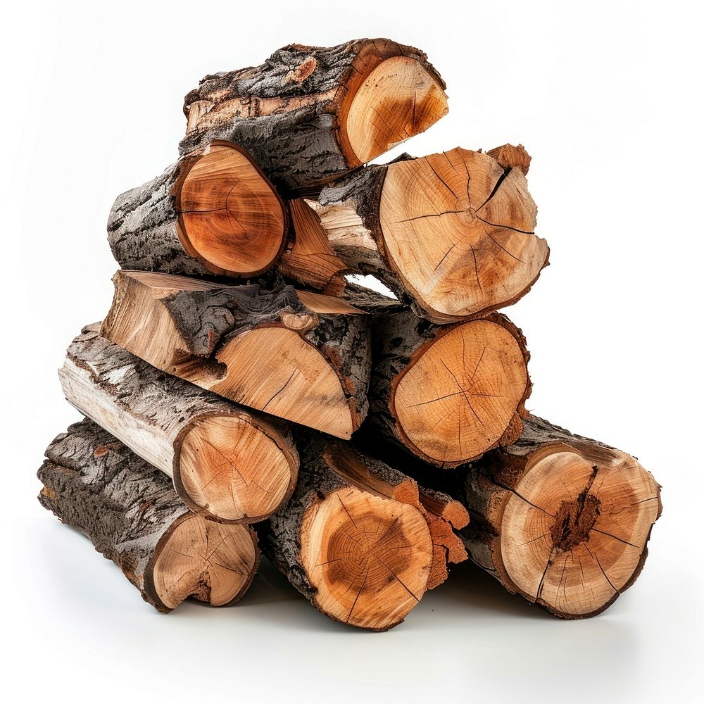 Stacked firewood logs on white