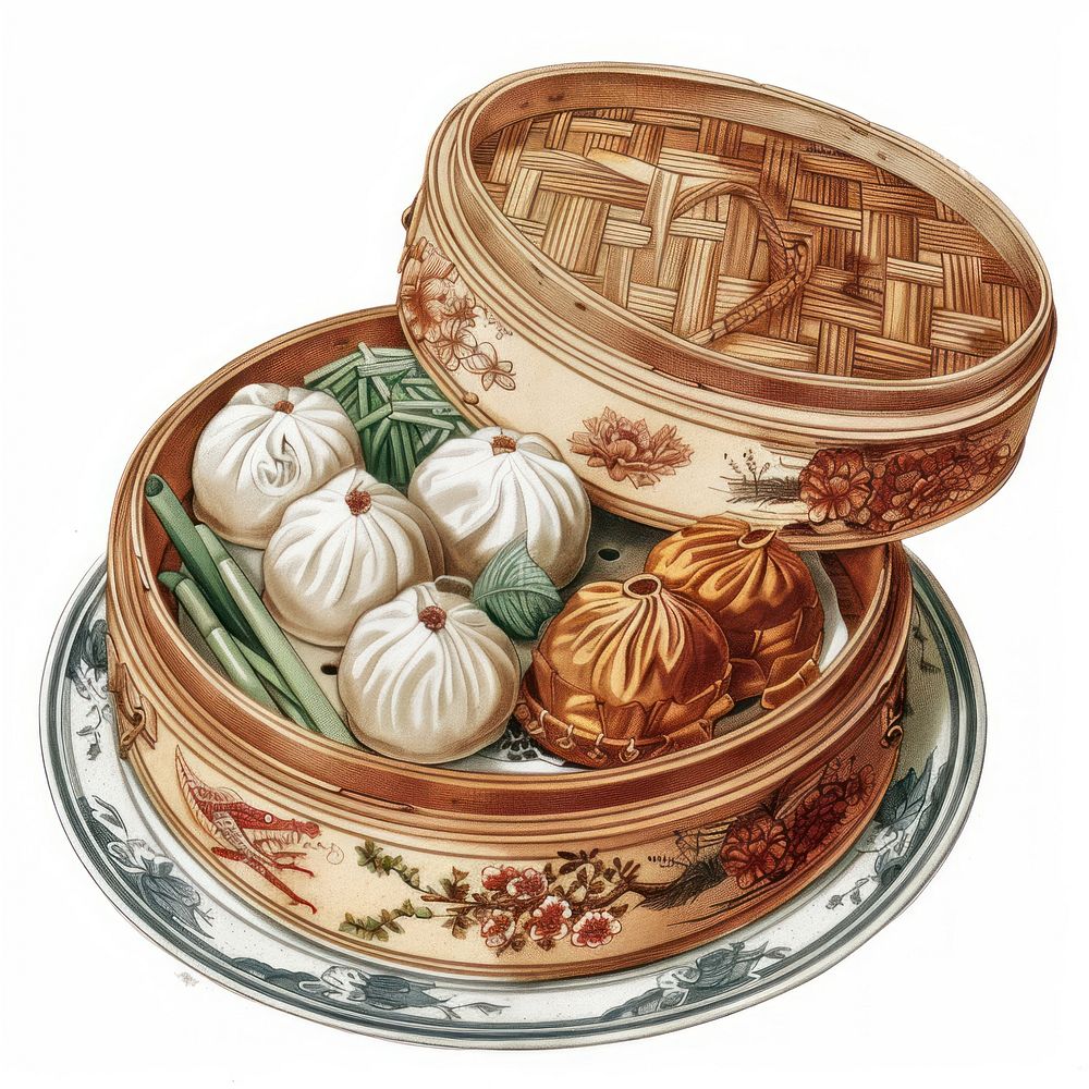 Traditional Asian steamed dumplings illustration