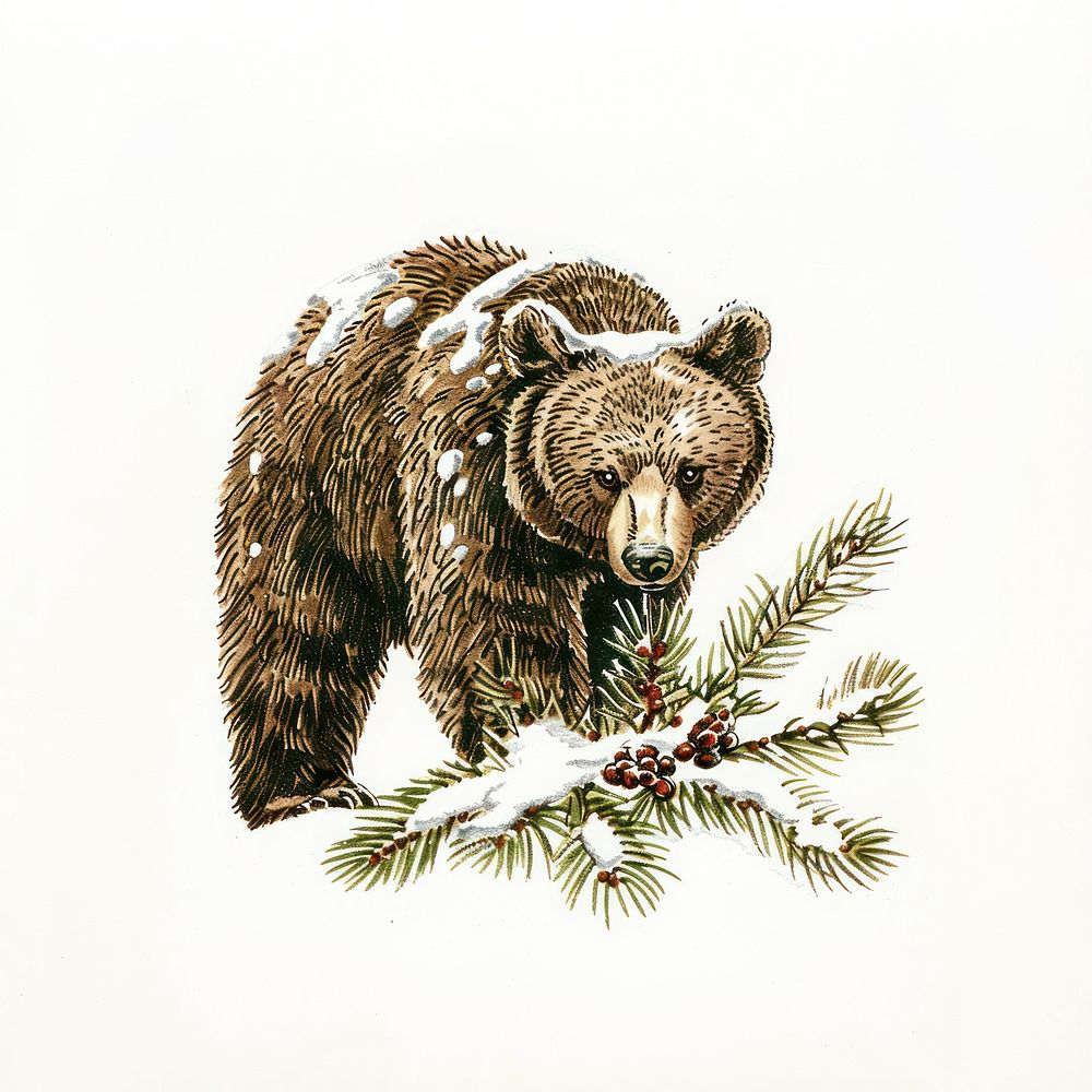 Bear in snowy forest illustration