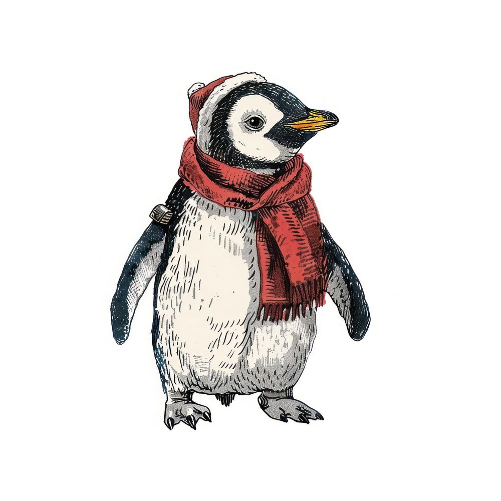 Penguin wearing scarf and hat