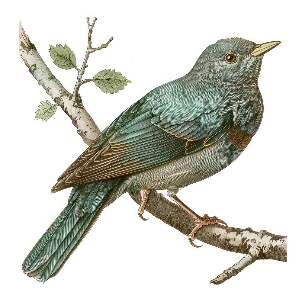 Vintage bird illustration on branch