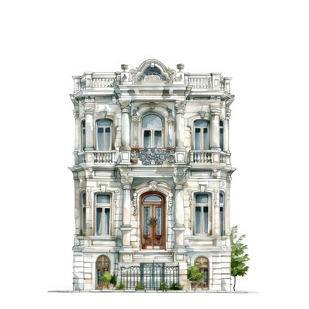 Elegant vintage architectural building illustration.