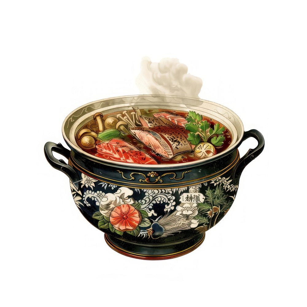 Traditional soup in ornate bowl