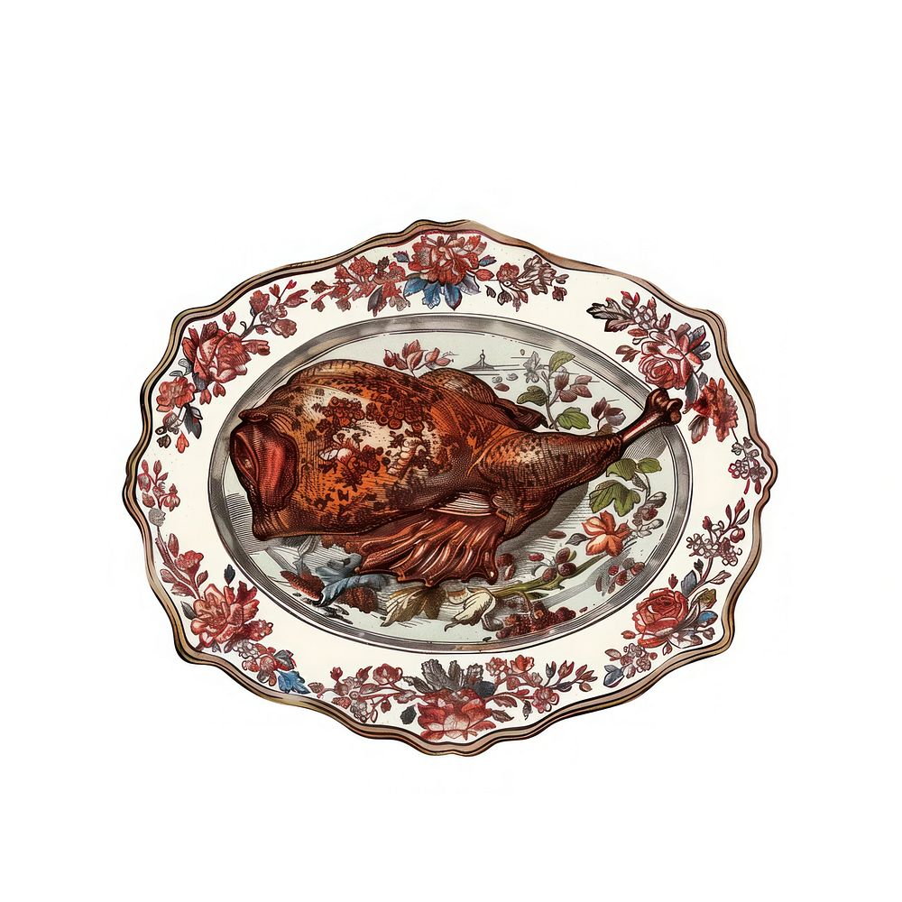 Vintage roasted turkey platter illustration