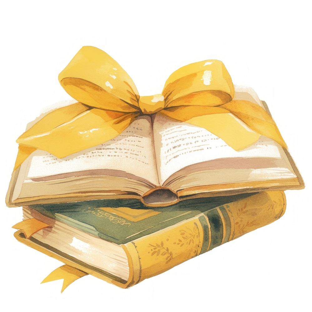 Books with yellow ribbon bow