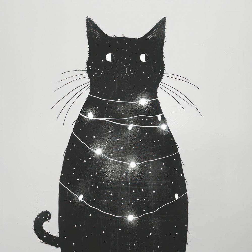 Cat wrapped in fairy lights