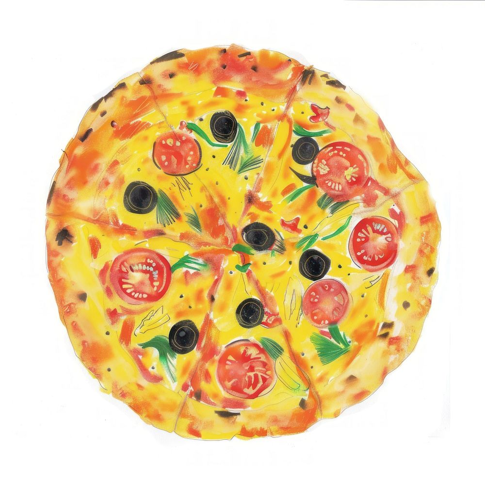 Colorful hand-drawn vegetable pizza