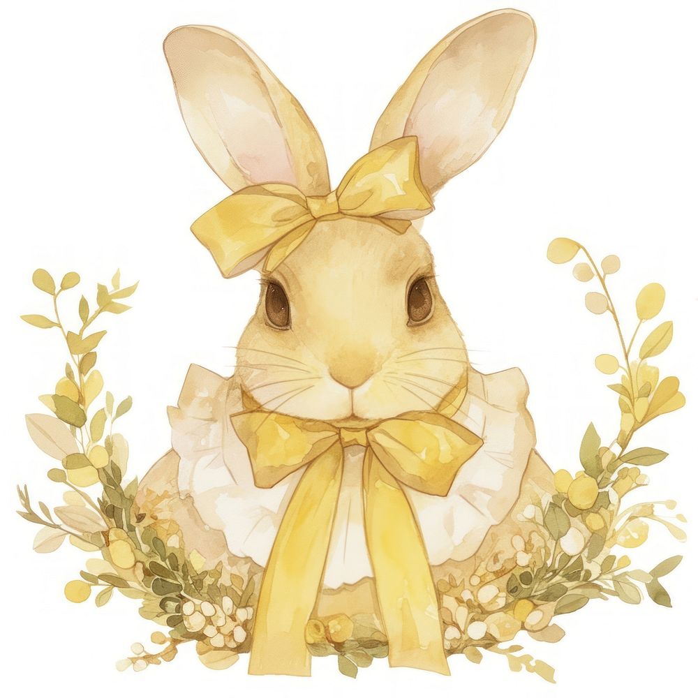 Cute bunny with yellow bow