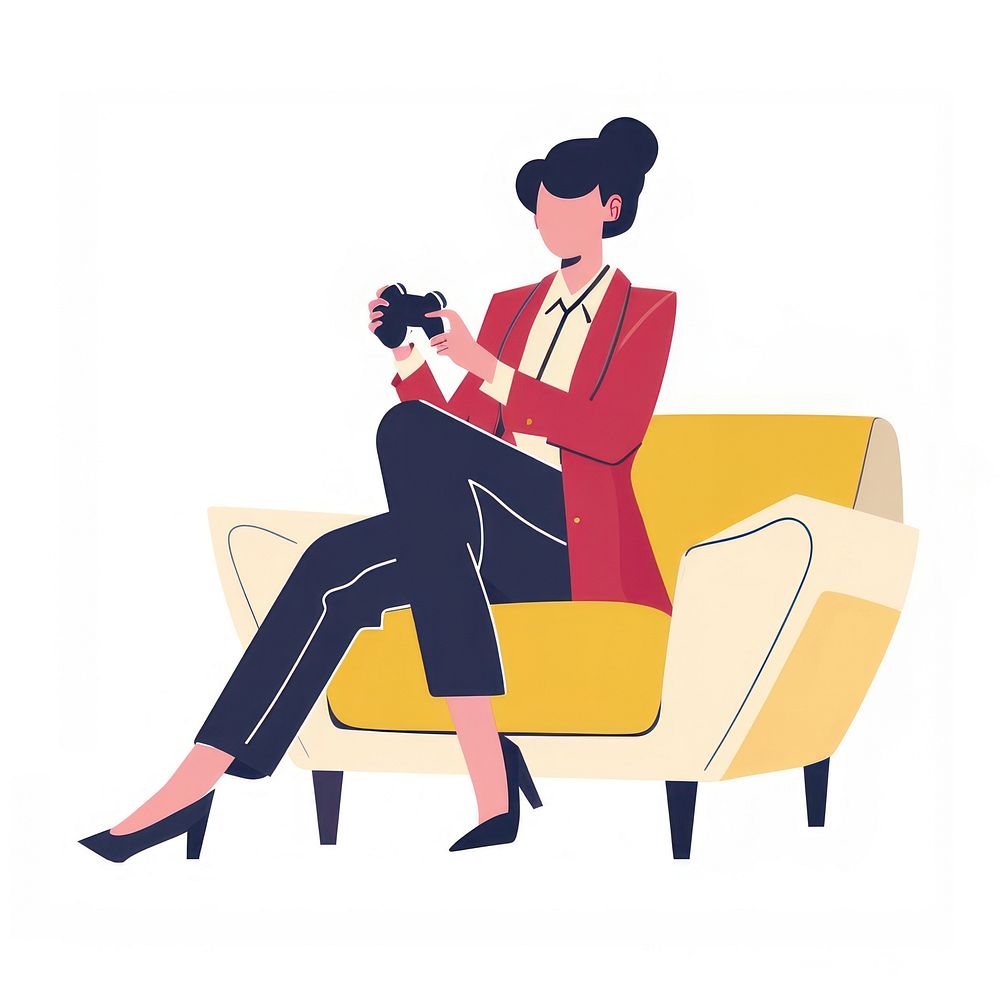 Woman gaming on yellow sofa