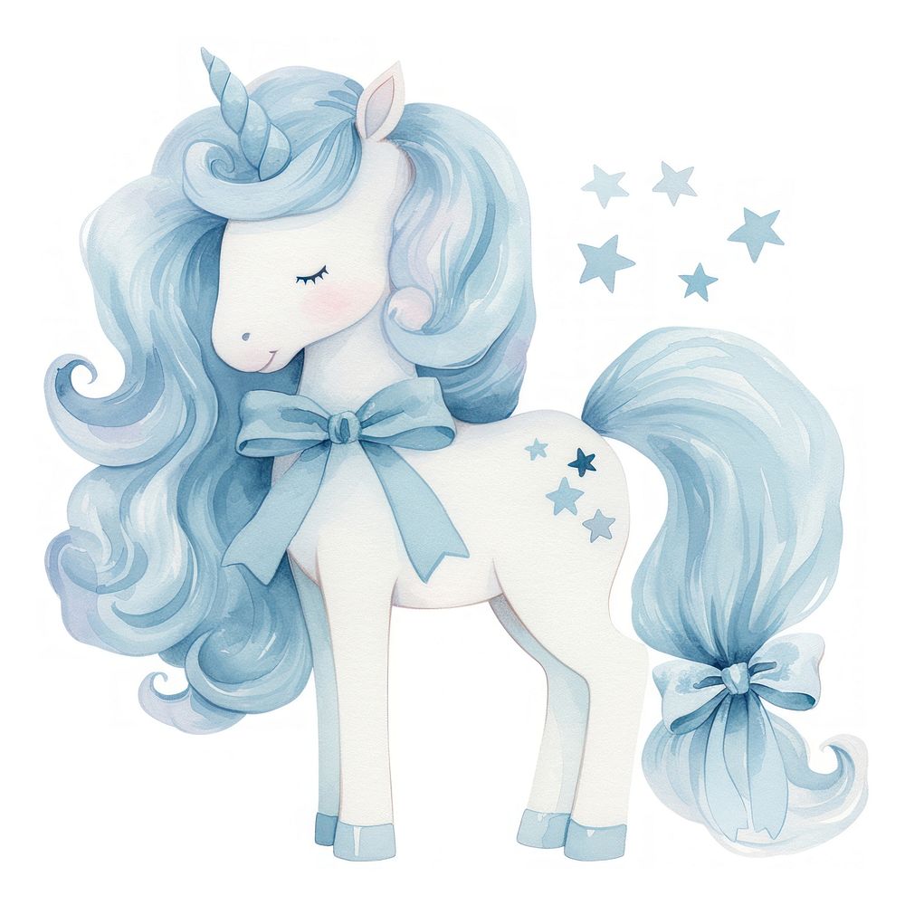 Whimsical blue unicorn illustration