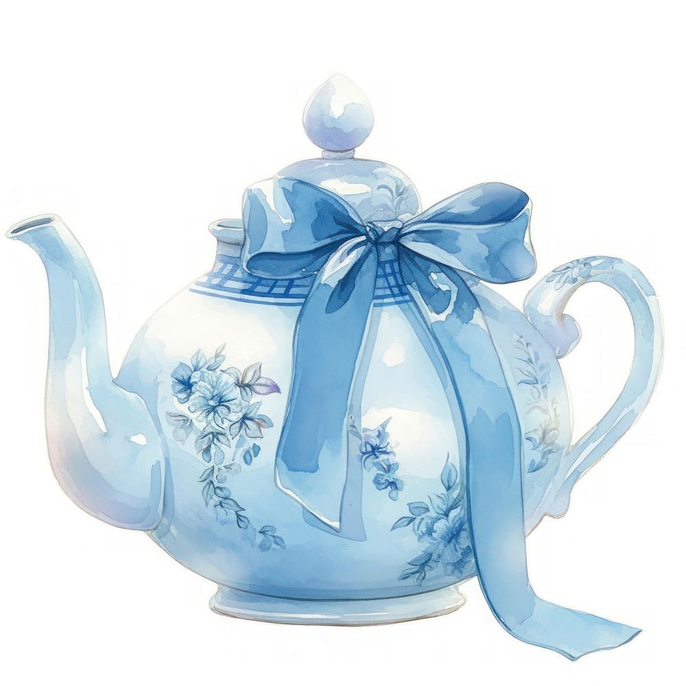 Elegant blue floral teapot illustration