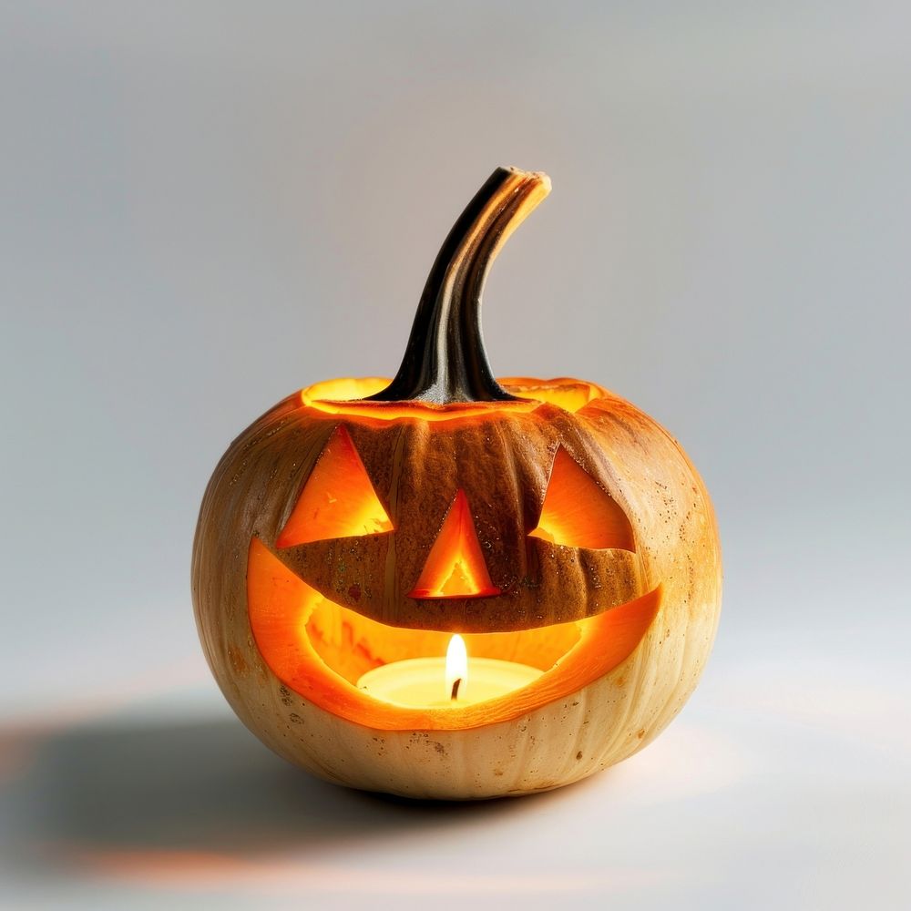 Glowing carved pumpkin lantern