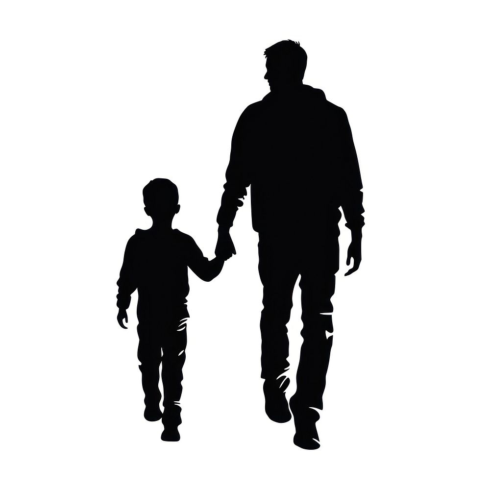 Father and son silhouette hand clothing.