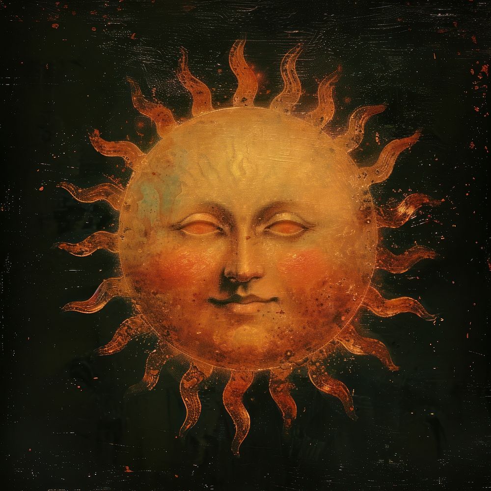 Vintage sun face illustration art