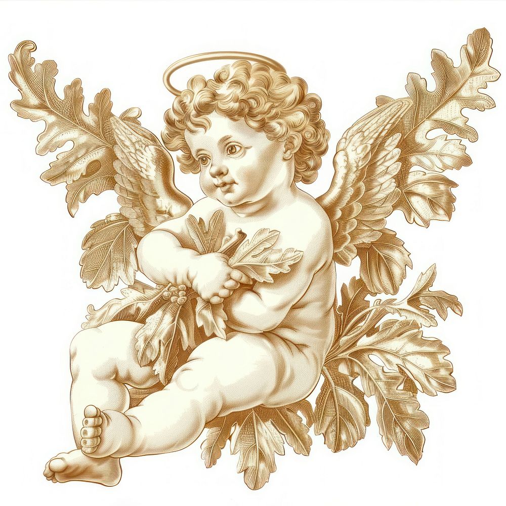 Cherubic angel with oak leaves