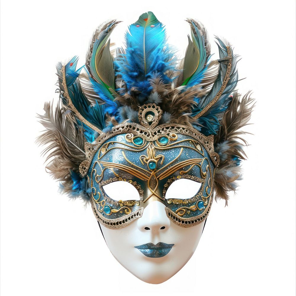 Elegant blue feathered masquerade mask