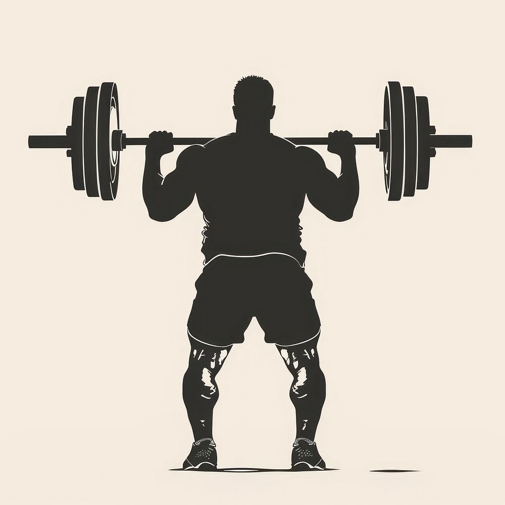 Silhouette weightlifter lifting heavy barbell