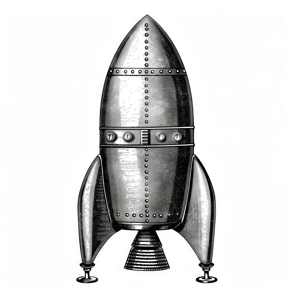 Vintage metallic rocket illustration