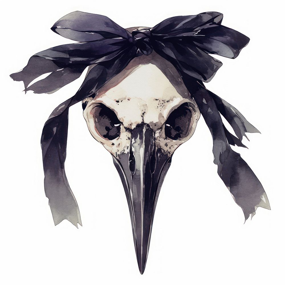 Gothic bird skull illustration