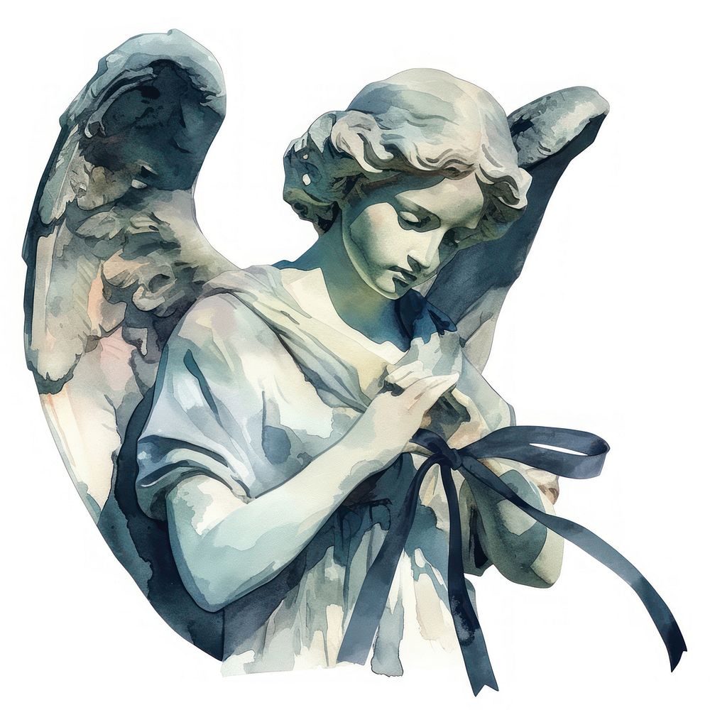 Elegant angel statue watercolor illustration