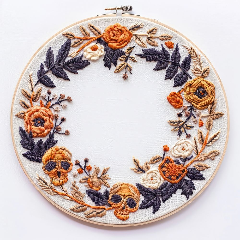 Floral skull embroidery hoop art