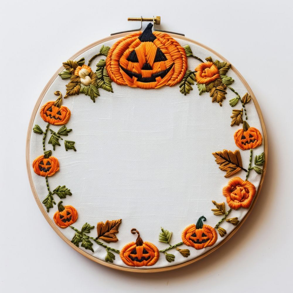 Halloween pumpkin embroidery hoop