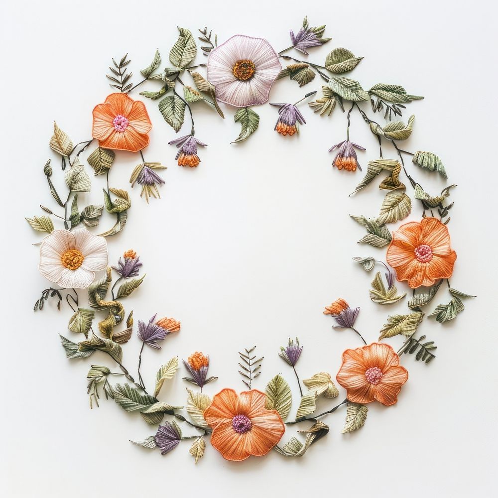 Floral wreath embroidery art design