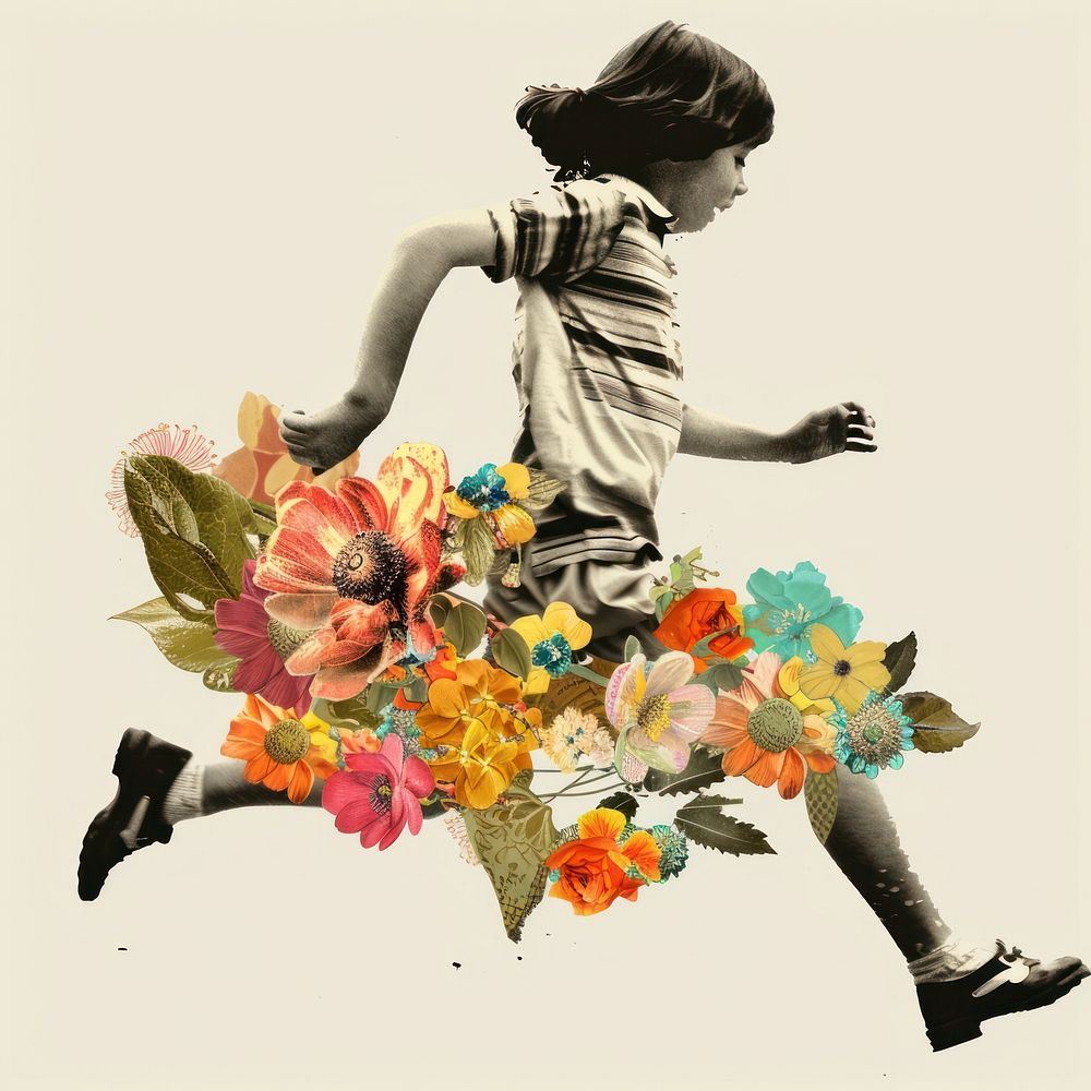 Paper collage of a kid flower photo art.