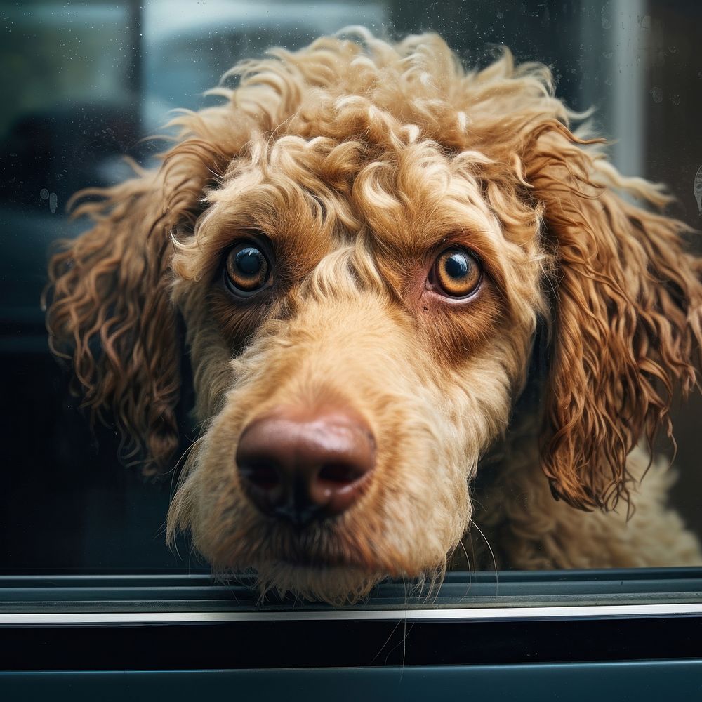 Curly-haired dog gazing outside