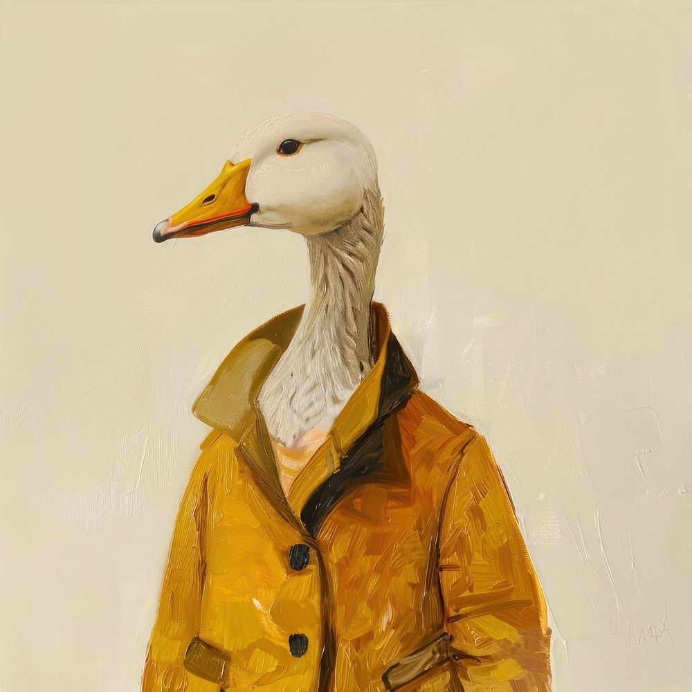 Duck wearing yellow coat