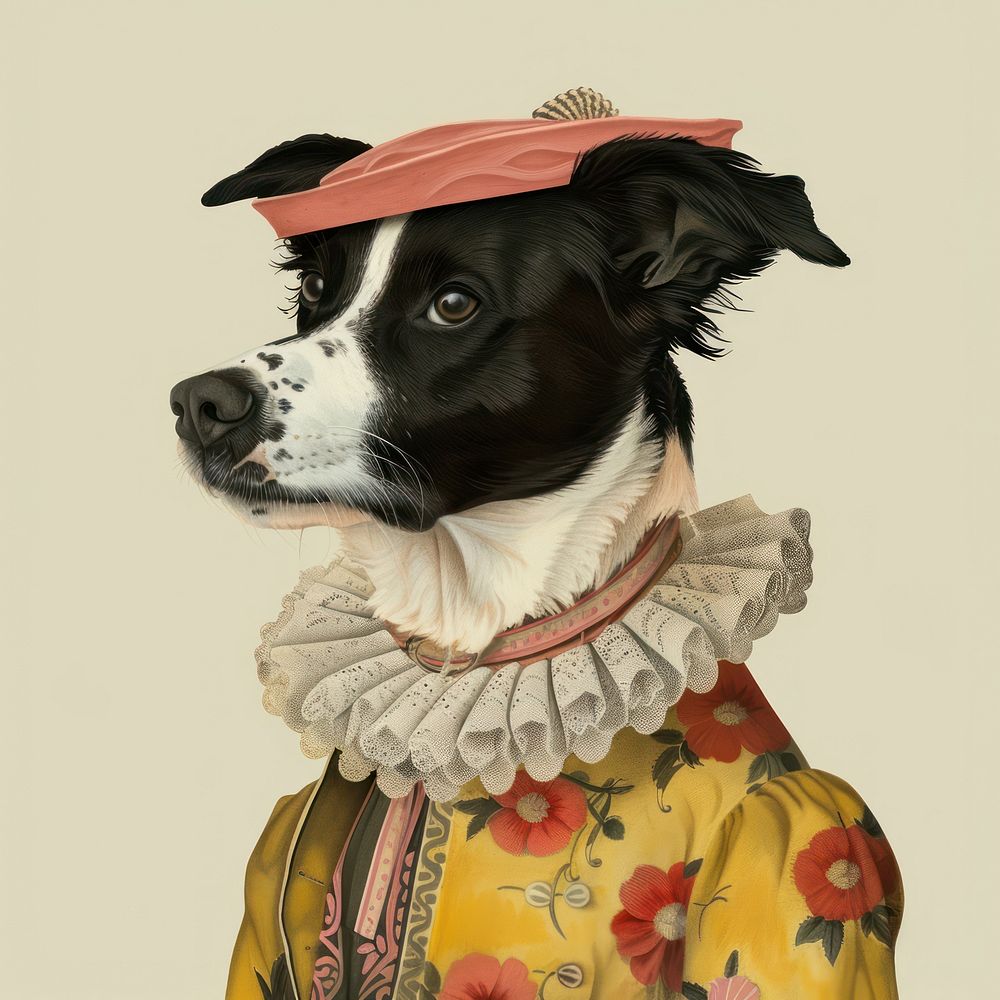 Elegant dog in vintage attire