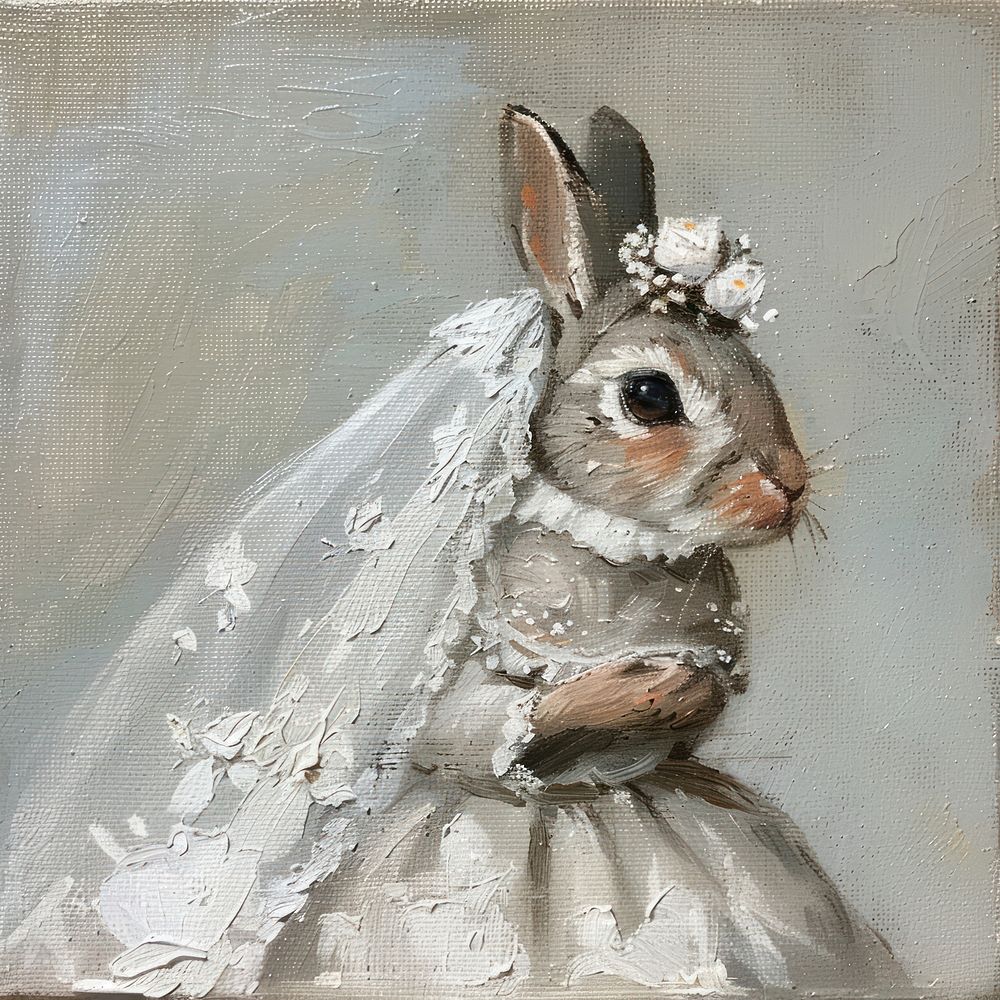 Whimsical rabbit bride illustration