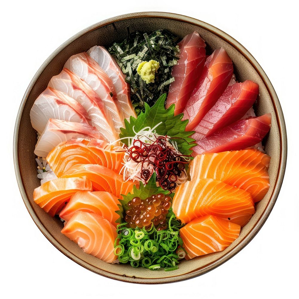 Fresh sashimi bowl with garnishes