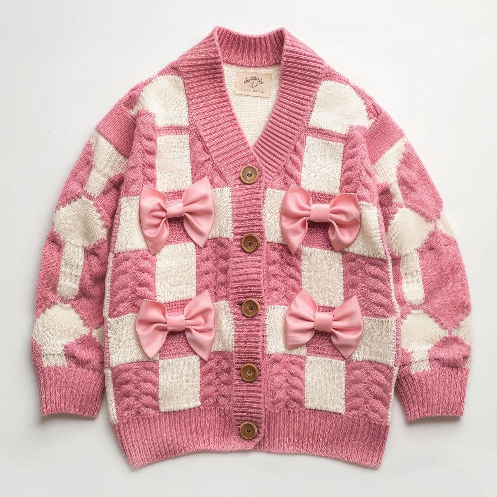 Pink checkered cardigan with bows