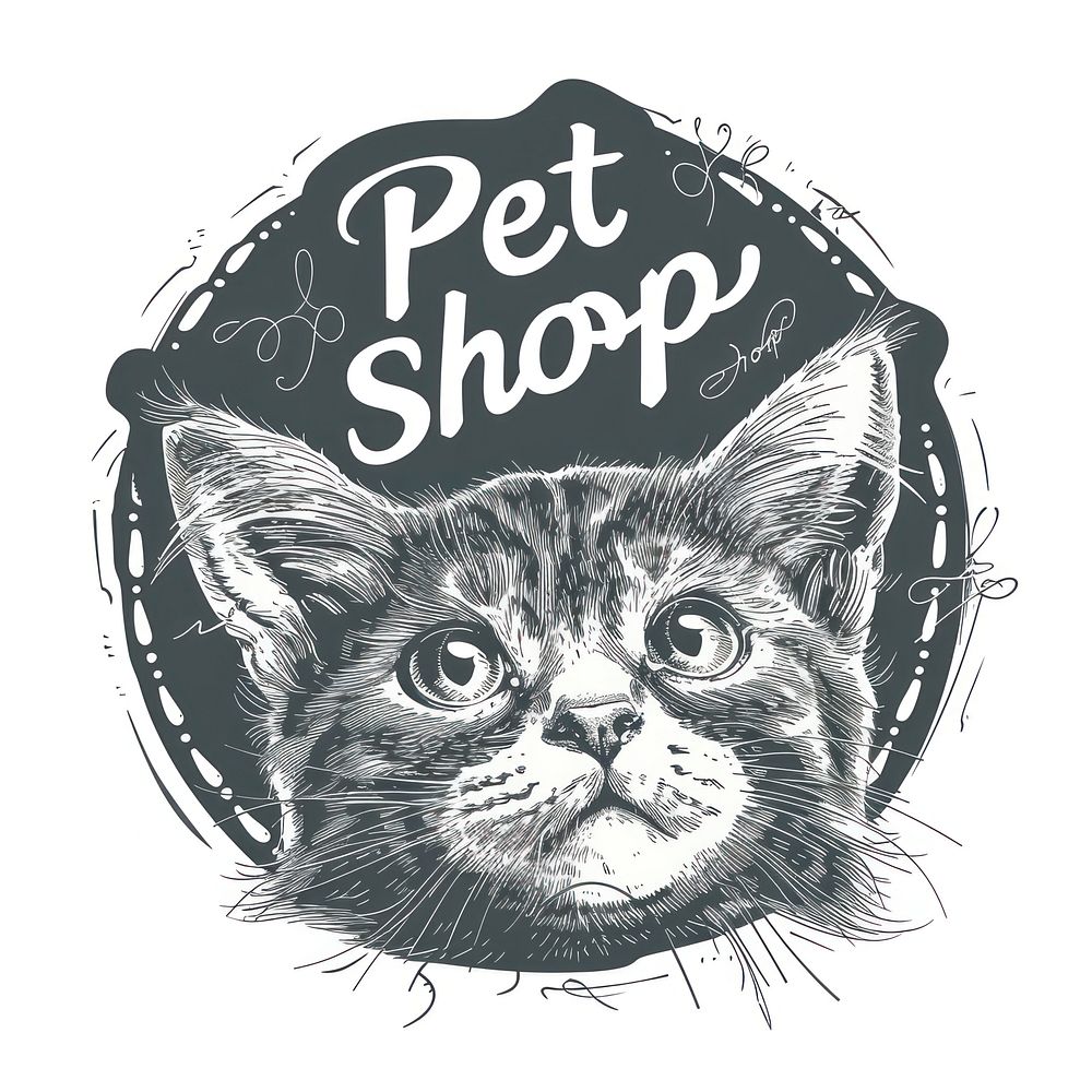 Cat badge pet illustrated drawing.