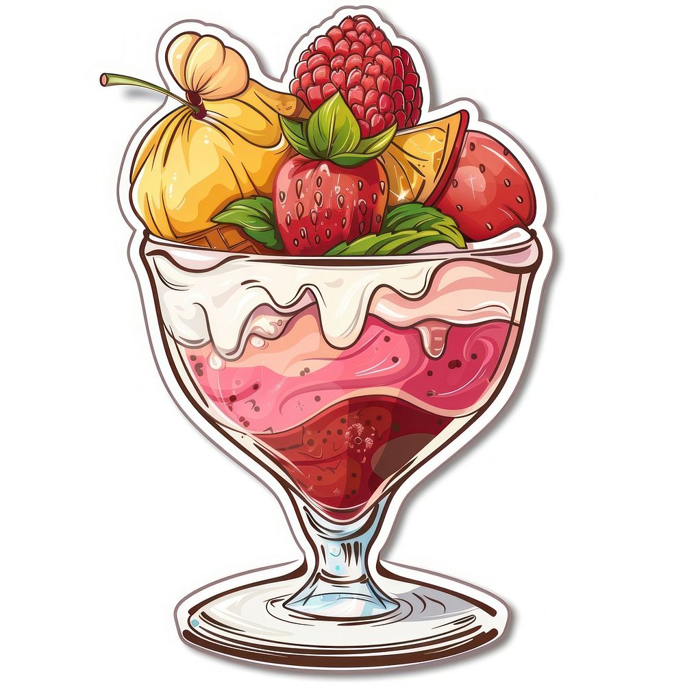 Ice cream sticker strawberry raspberry dessert.