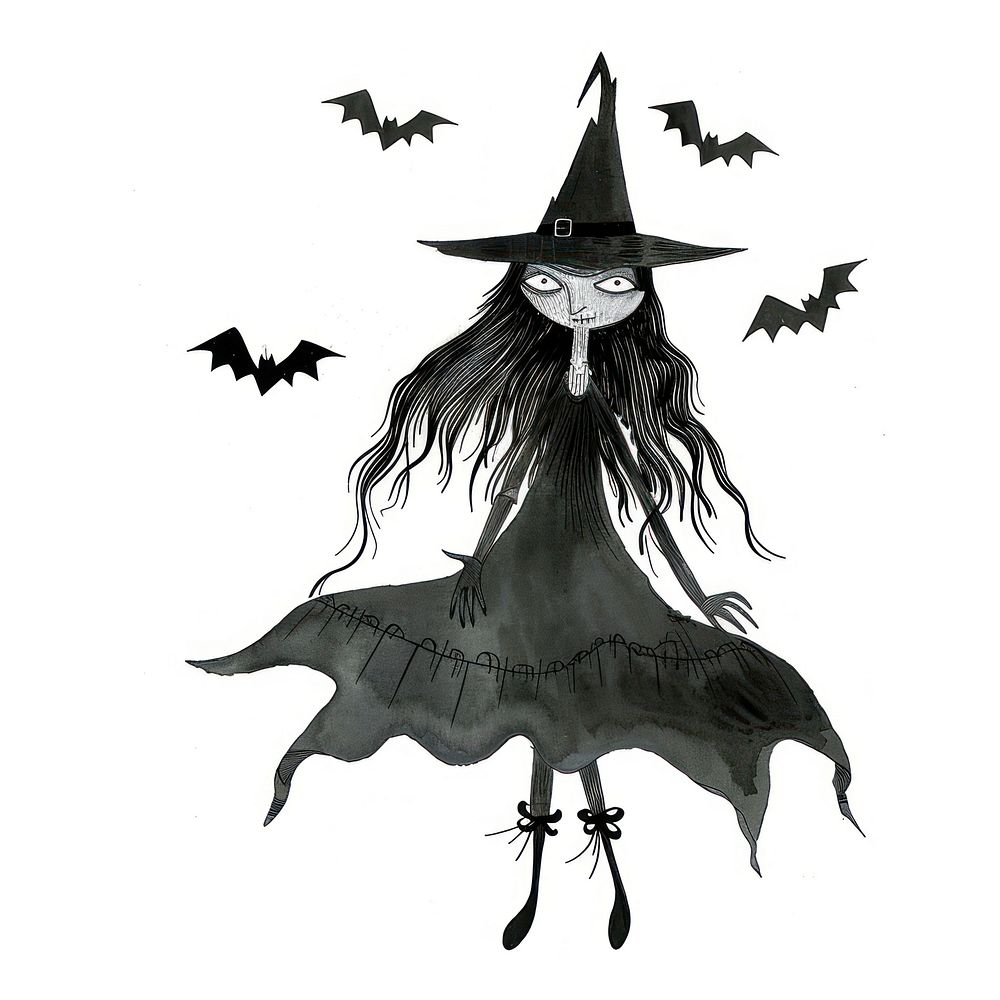 Whimsical witch with flying bats | Free Photo Illustration - rawpixel