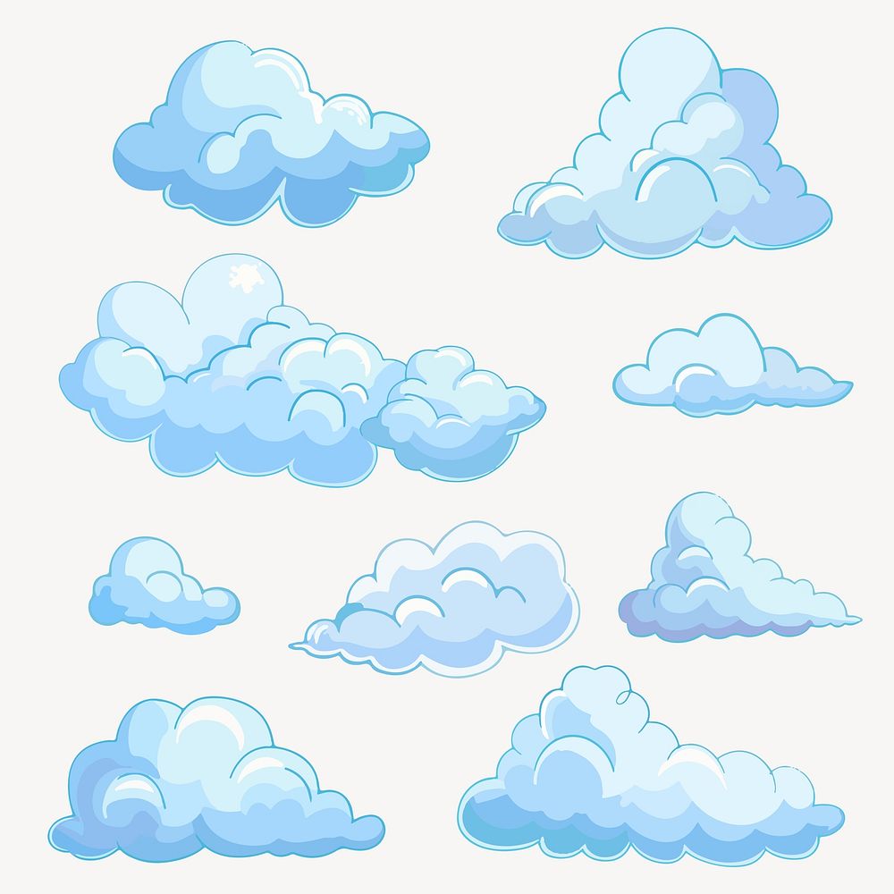 Blue cloud vector set