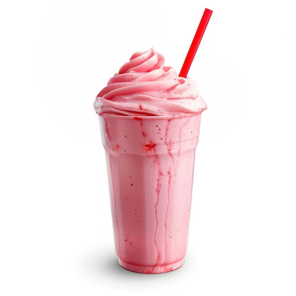 Delicious strawberry milkshake with straw