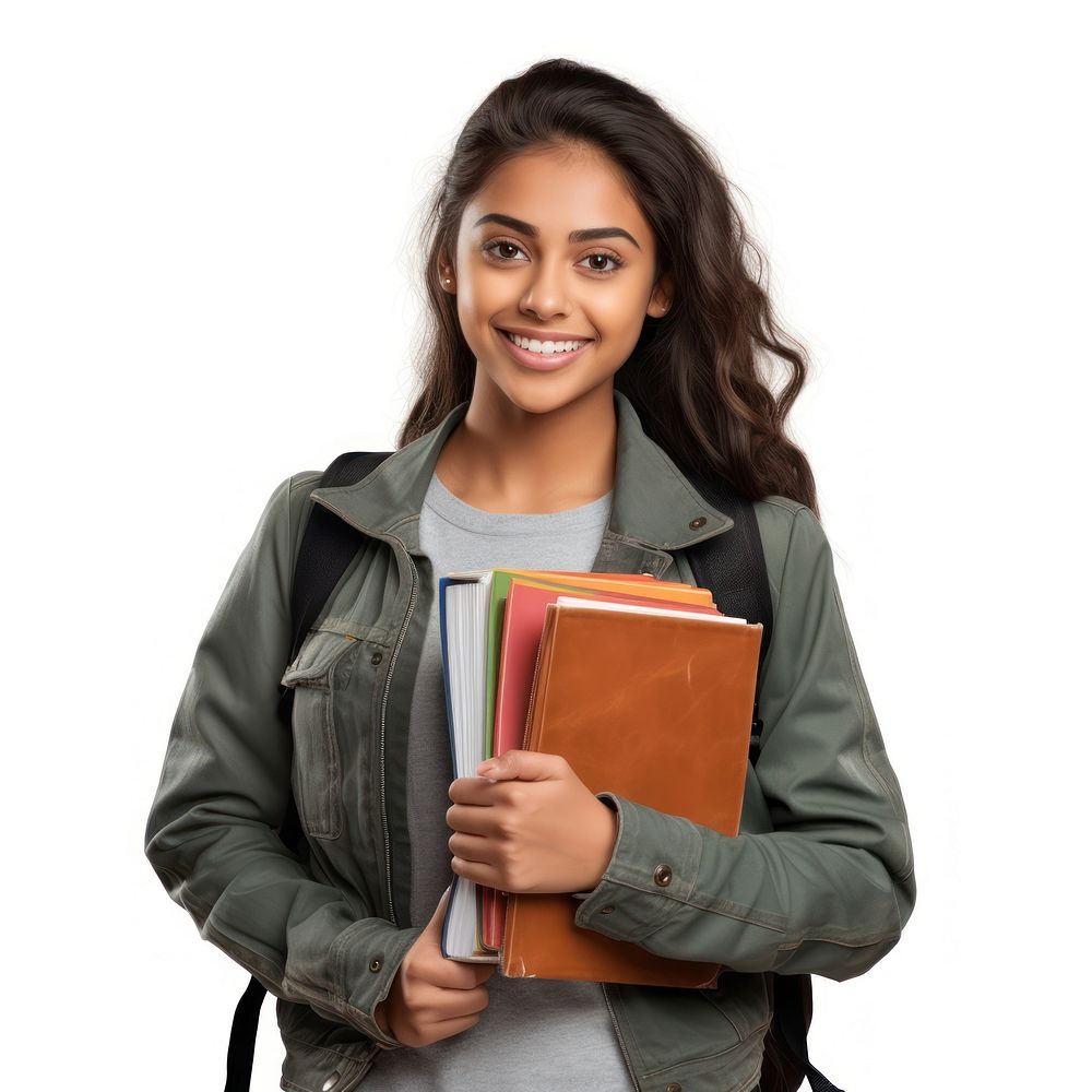 Student holding books smiling